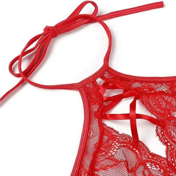 Sexy Lingerie Set Babydoll Lace Floral Halter Sleepwear Set High Neck Chemise US - Picture 3 of 5